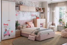 Комплект детской мебели Алина К2 Дуб мария/белый/нежно-розовый велюр в Иланском - ilanskij.katalogmebeli.com | фото 1