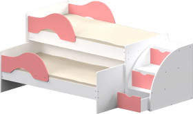 Кровать детская Матрешка выкатная с лестницей  Белый/Розовый в Иланском - ilanskij.katalogmebeli.com | фото
