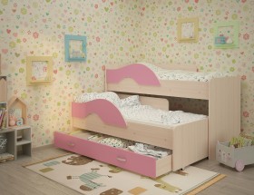 Кровать детская Радуга 1600 Млечный дуб/Розовый в Иланском - ilanskij.katalogmebeli.com | фото