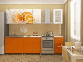 Кухонный гарнитур 1,8м Апельсин (Белый/Оранжевый металлик/Фотопечать апельсин) в Иланском - ilanskij.katalogmebeli.com | фото