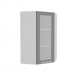 Квадро ВПУС 550 шкаф верхний угловой со стеклом высокий (Белый софт/корпус Серый) в Иланском - ilanskij.katalogmebeli.com | фото