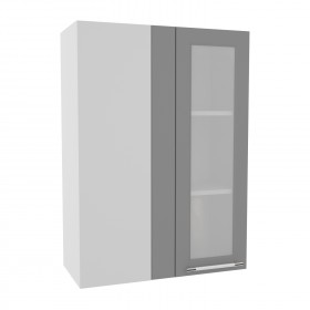 Квадро ВПУС 650 шкаф верхний угловой со стеклом высокий (Белый софт/корпус Серый) в Иланском - ilanskij.katalogmebeli.com | фото