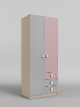 Шкаф 2-х створчатый с ящиками Грэйси (Розовый/Серый/корпус Клен) в Иланском - ilanskij.katalogmebeli.com | фото 1