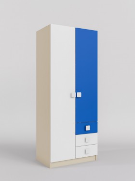 Шкаф 2-х створчатый с ящиками Скай (Синий/Белый/корпус Клен) в Иланском - ilanskij.katalogmebeli.com | фото