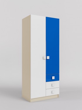 Шкаф 2-х створчатый с ящиками Скай люкс (Синий/Белый/корпус Клен) в Иланском - ilanskij.katalogmebeli.com | фото