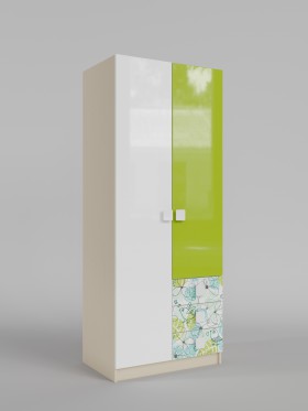 Шкаф 2-х створчатый с ящиками Твит (Белый/Зеленый/корпус Клен) в Иланском - ilanskij.katalogmebeli.com | фото