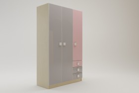 Шкаф 3-х створчатый с ящиками Грэйси (Розовый/Серый/корпус Клен) в Иланском - ilanskij.katalogmebeli.com | фото 2