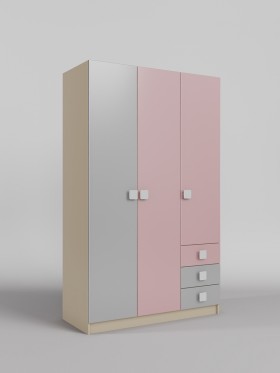 Шкаф 3-х створчатый с ящиками Грэйси (Розовый/Серый/корпус Клен) в Иланском - ilanskij.katalogmebeli.com | фото