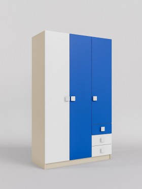 Шкаф 3-х створчатый с ящиками Скай (Синий/Белый/корпус Клен) в Иланском - ilanskij.katalogmebeli.com | фото