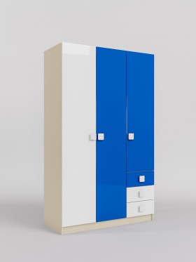 Шкаф 3-х створчатый с ящиками Скай люкс (Синий/Белый/корпус Клен) в Иланском - ilanskij.katalogmebeli.com | фото