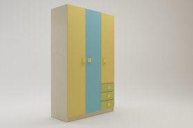 Шкаф 3-х створчатый с ящиками Смайли (Желтый/Голубой/Зеленый/корпус Клен) в Иланском - ilanskij.katalogmebeli.com | фото