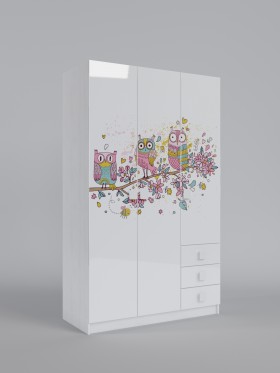 Шкаф 3-х створчатый с ящиками Совушки (Белый/корпус Выбеленное дерево) в Иланском - ilanskij.katalogmebeli.com | фото 1