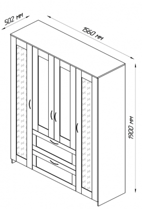 Шкаф четырехдверный Сириус с 1 зеркалом и 2 ящиками белый в Иланском - ilanskij.katalogmebeli.com | фото 2