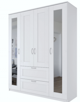Шкаф четырехдверный Сириус с 2 зеркалами и 2 ящиками белый в Иланском - ilanskij.katalogmebeli.com | фото