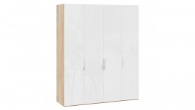 Шкаф для одежды с 4 глухими дверями «Эмбер» Яблоня Беллуно/Белый глянец в Иланском - ilanskij.katalogmebeli.com | фото